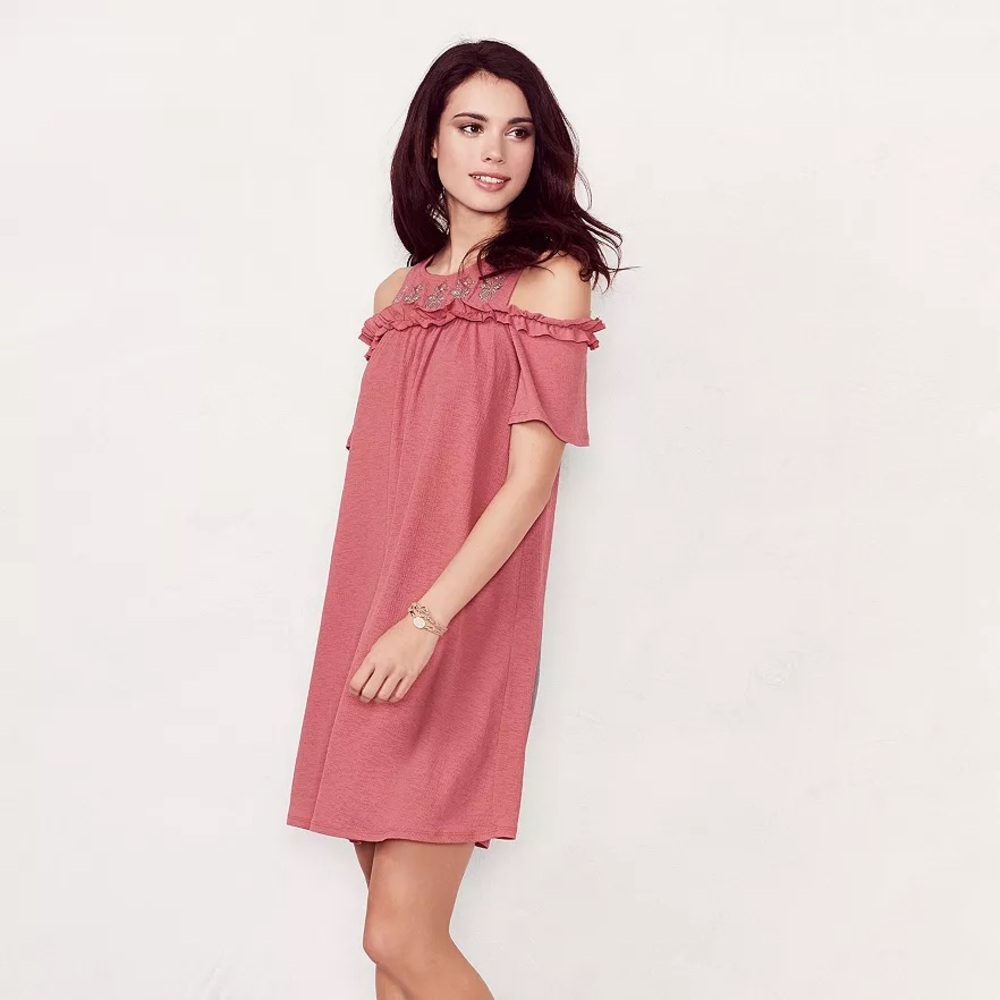 Women's LC Lauren Conrad Cold-Shoulder Shift Dress Size XS Dawn Pink